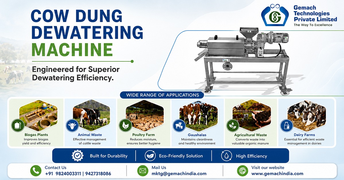 Cow Dung Dewatering Machine for Dairy And Cattle Farms | Gemach Technologies